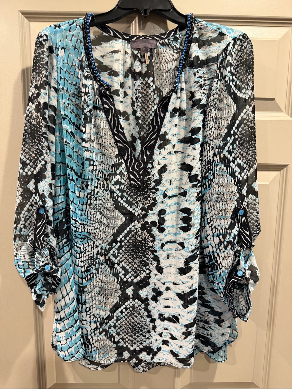 Like New 💯 Silk Hale Bob Turq Blue and Black Snake-Print Swim Coverup Tunic